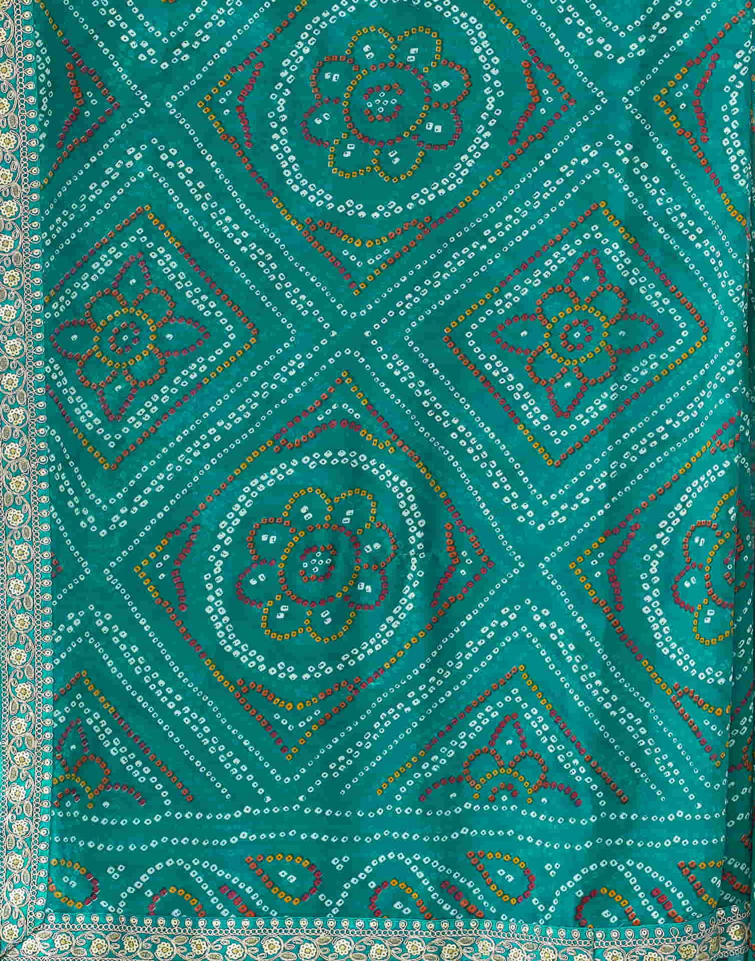 Dark Turquoise Georgette Bandhani Saree