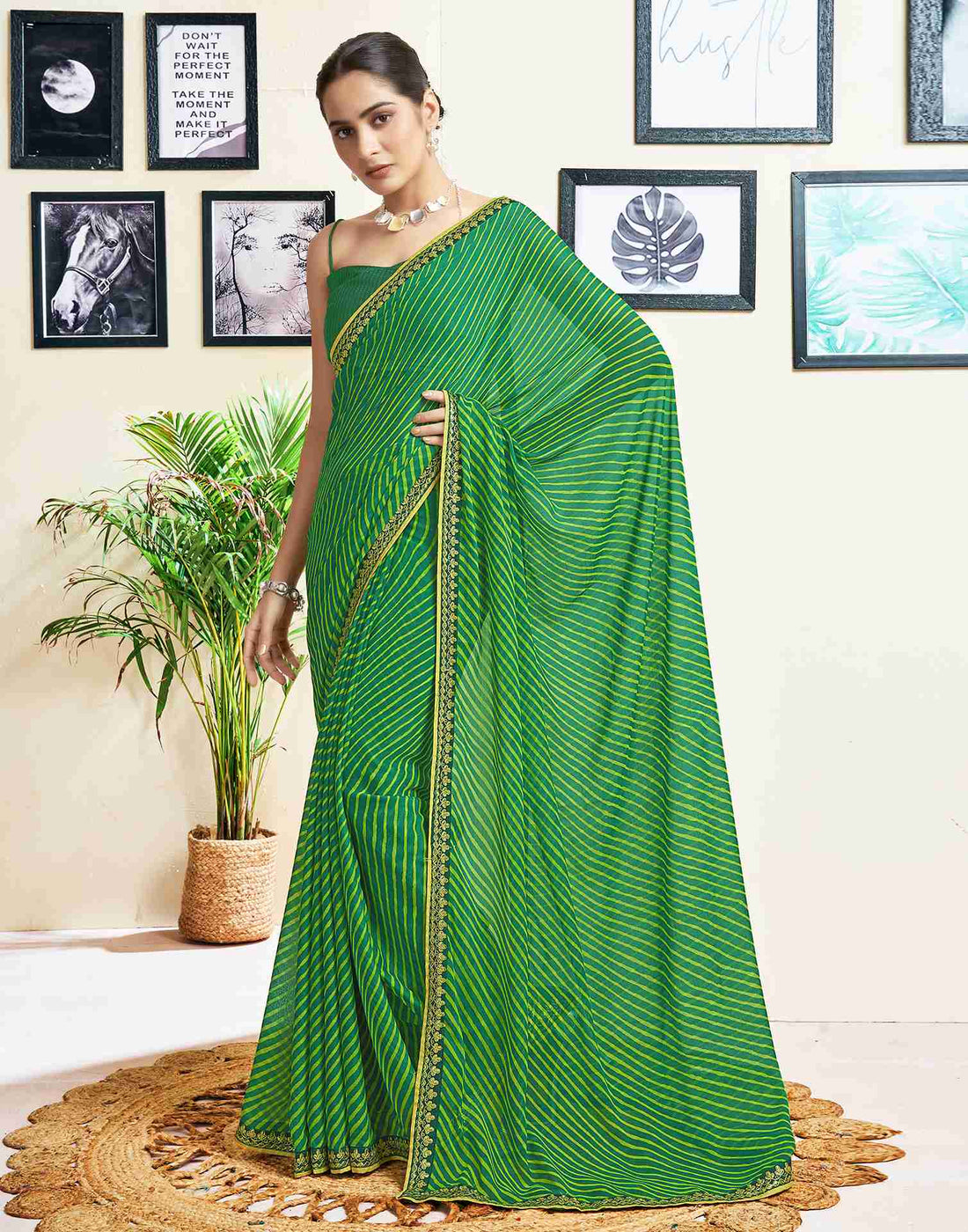 Green Georgette Embroidery Printed Saree