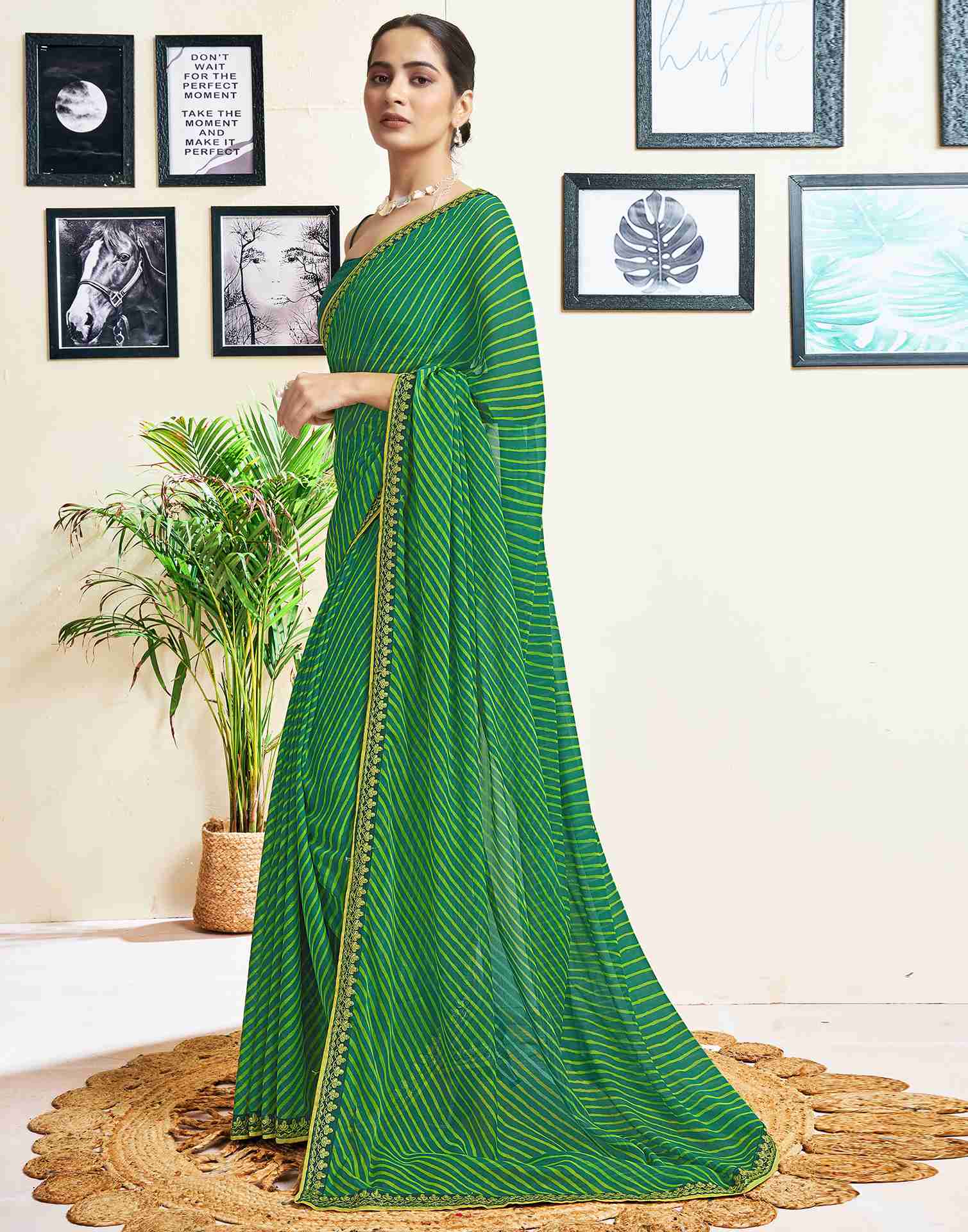 Green Georgette Embroidery Printed Saree