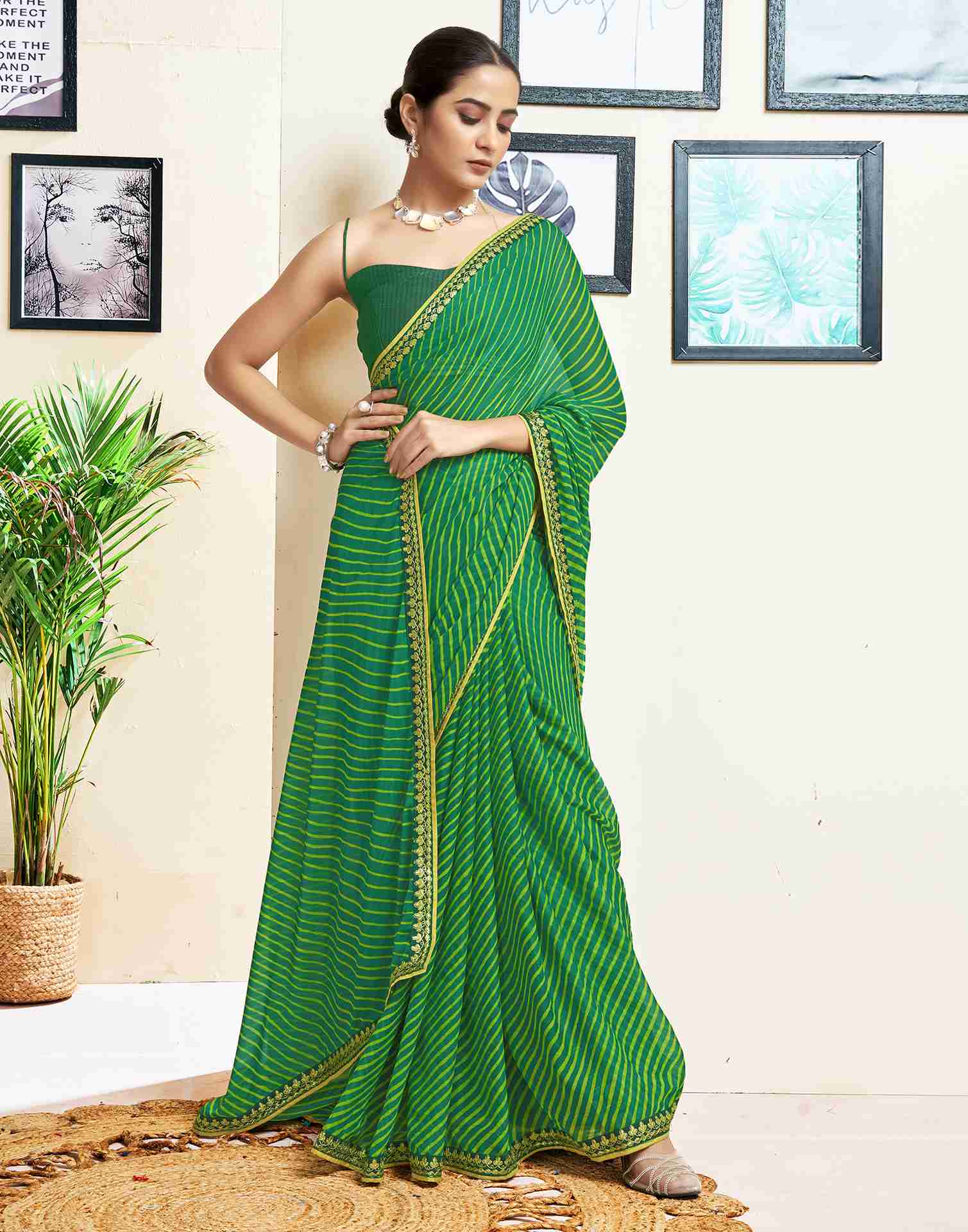 Green Georgette Embroidery Printed Saree