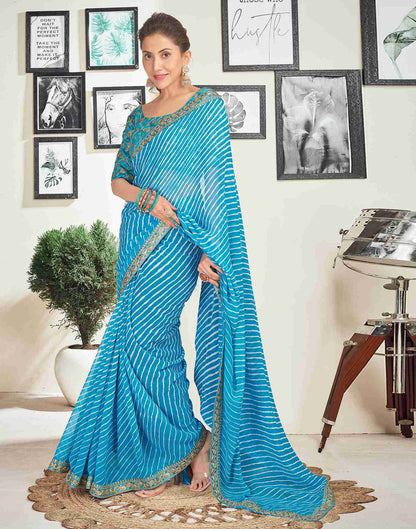 Blue Georgette Embroidery Printed Saree