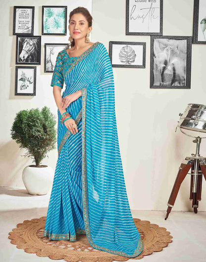 Blue Georgette Embroidery Printed Saree