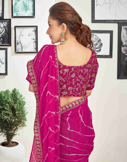 Rani Pink Georgette Embroidery Printed Saree