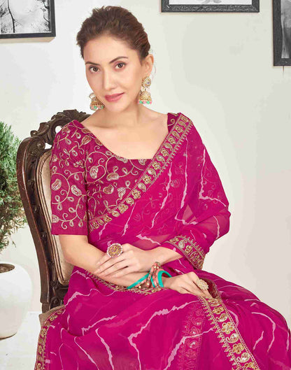 Rani Pink Georgette Embroidery Printed Saree