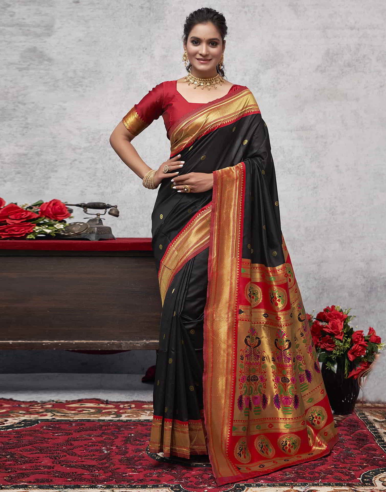 Red Paithani Silk Woven Saree