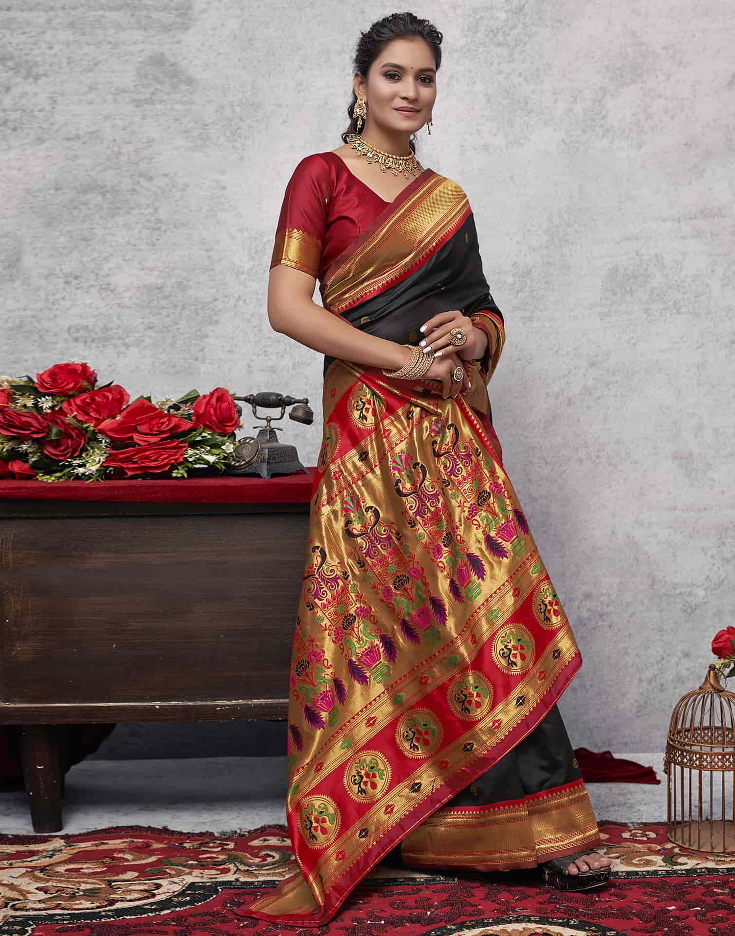 Red Paithani Silk Woven Saree