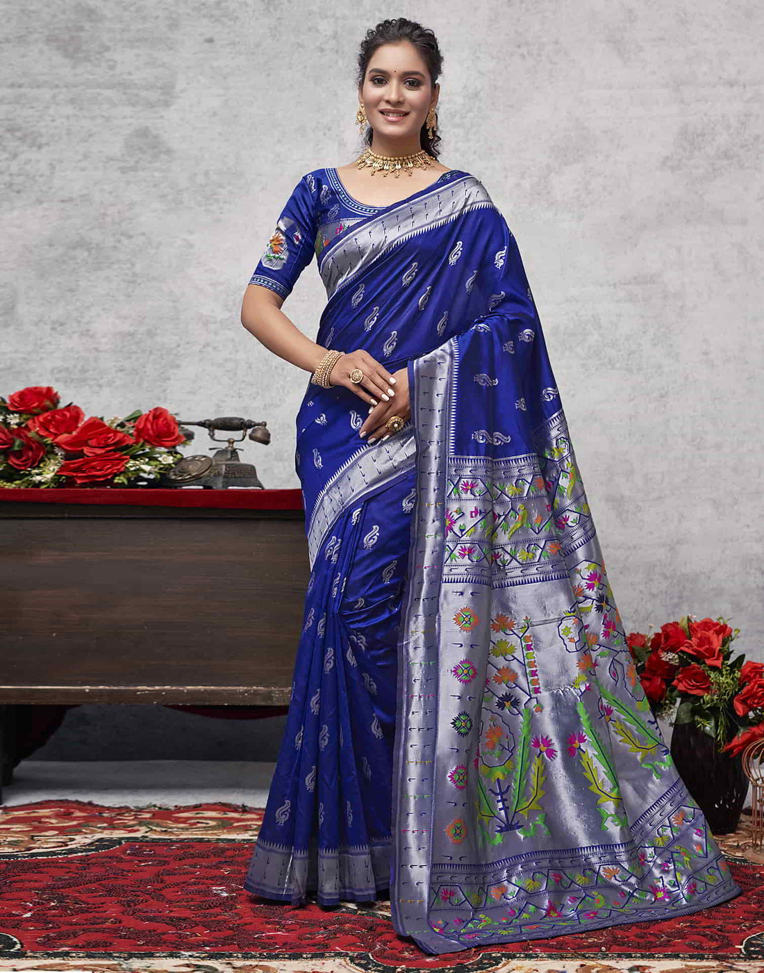 Grey Paithani Silk Woven Saree