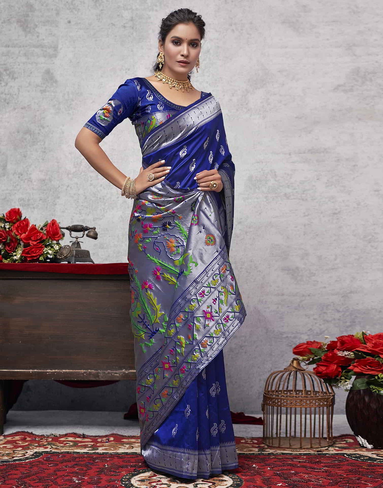 Grey Paithani Silk Woven Saree