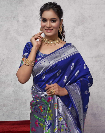 Grey Paithani Silk Woven Saree