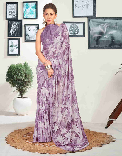 Dark Purple Georgette Printed Saree