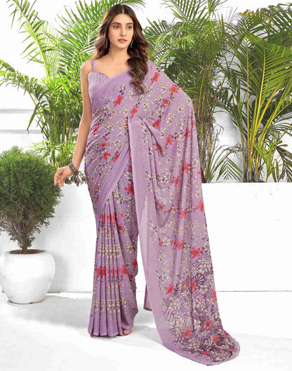 Dusty Purple Georgette Printed Saree