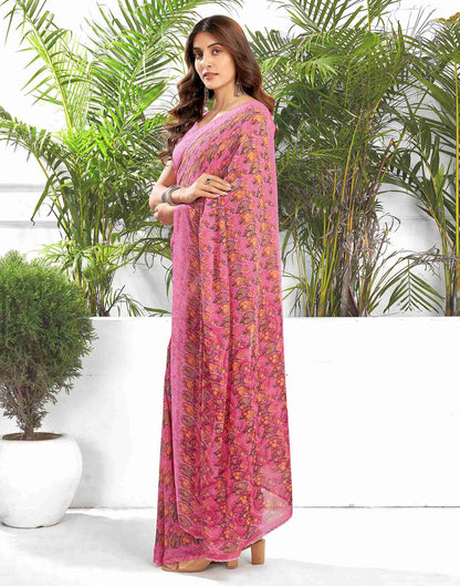 Pink Georgette Printed Saree