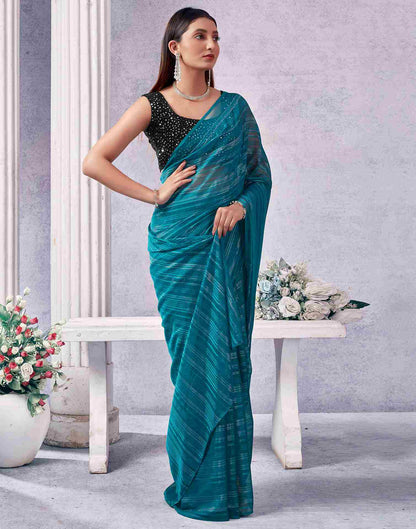 Blue Georgette Plain Saree