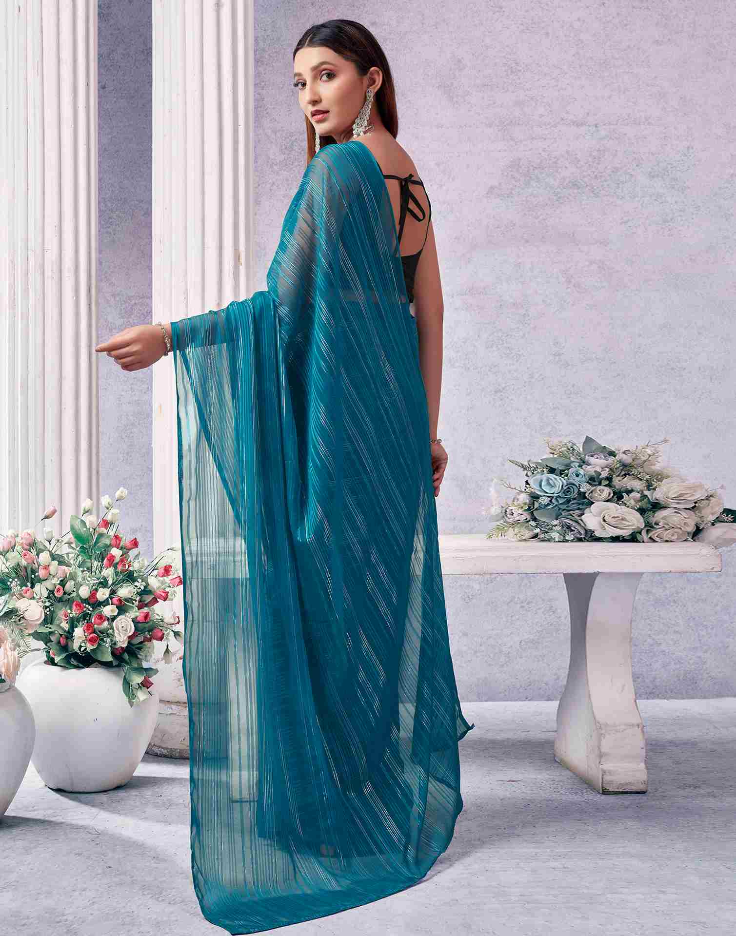 Blue Georgette Plain Saree