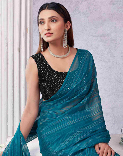 Blue Georgette Plain Saree