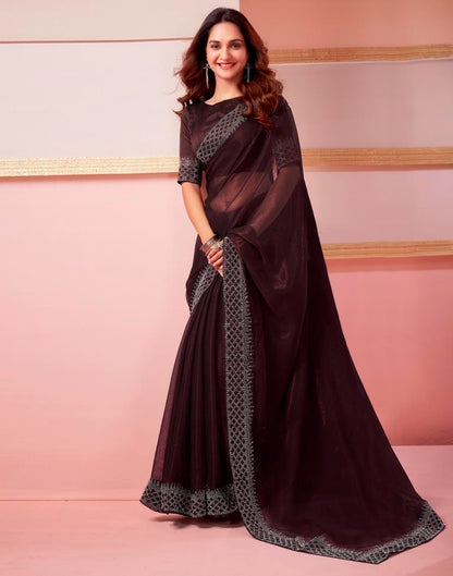 Brown Chiffon Plain Saree