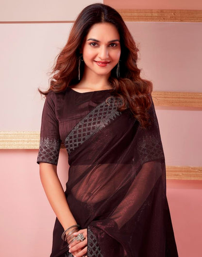 Brown Chiffon Plain Saree