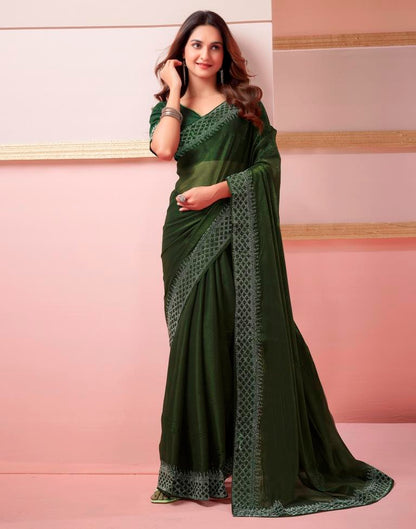 Mehandi Green Chiffon Plain Saree