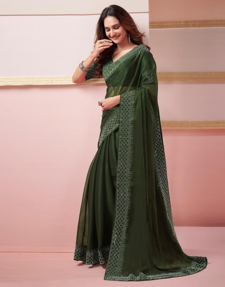 Mehandi Green Chiffon Plain Saree