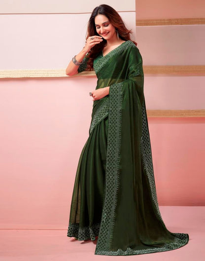 Mehandi Green Chiffon Plain Saree