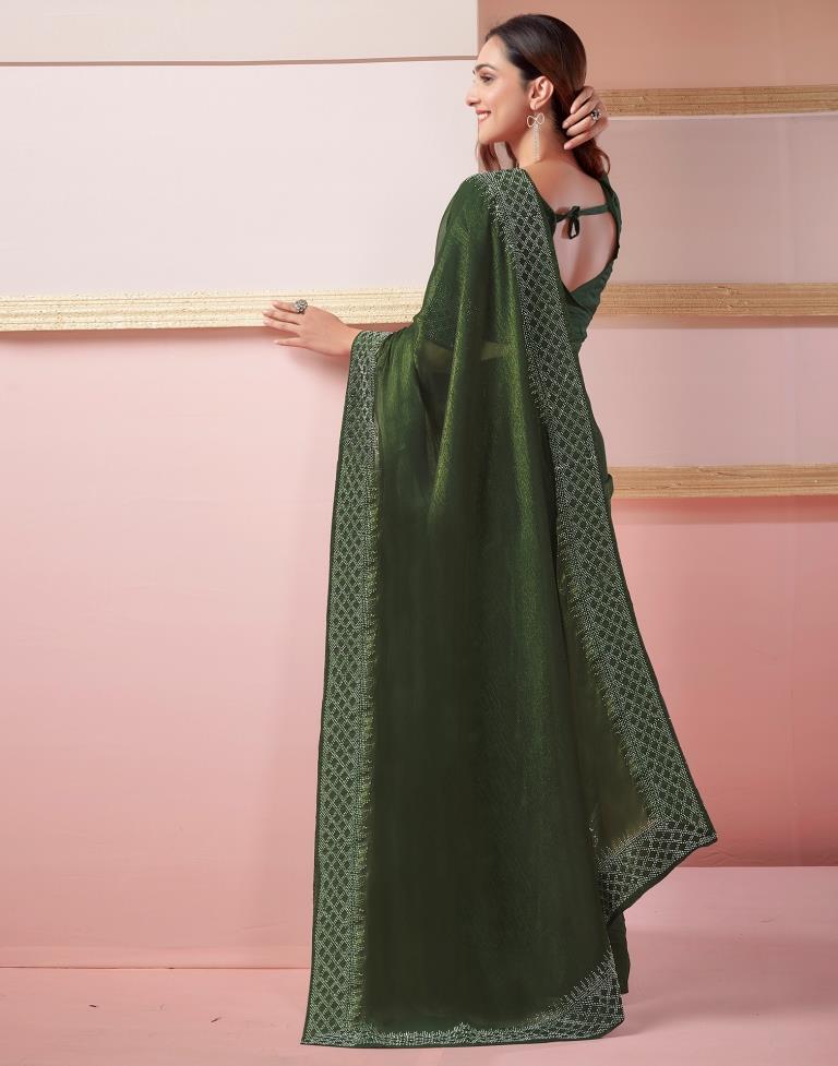 Mehandi Green Chiffon Plain Saree