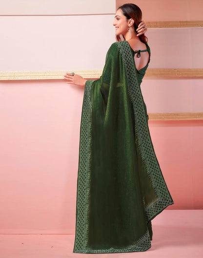 Mehandi Green Chiffon Plain Saree