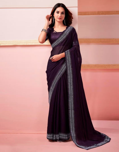 Deep Purple Chiffon Plain Saree