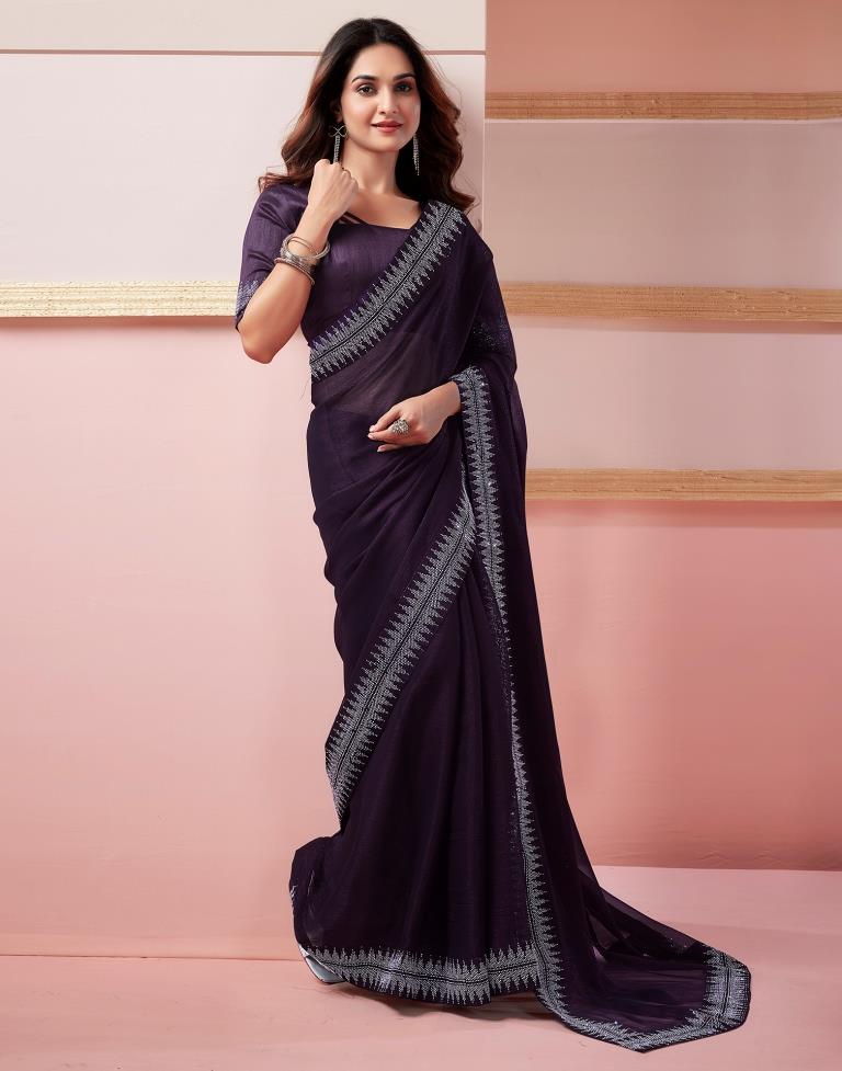 Deep Purple Chiffon Plain Saree