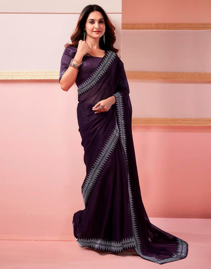 Deep Purple Chiffon Plain Saree