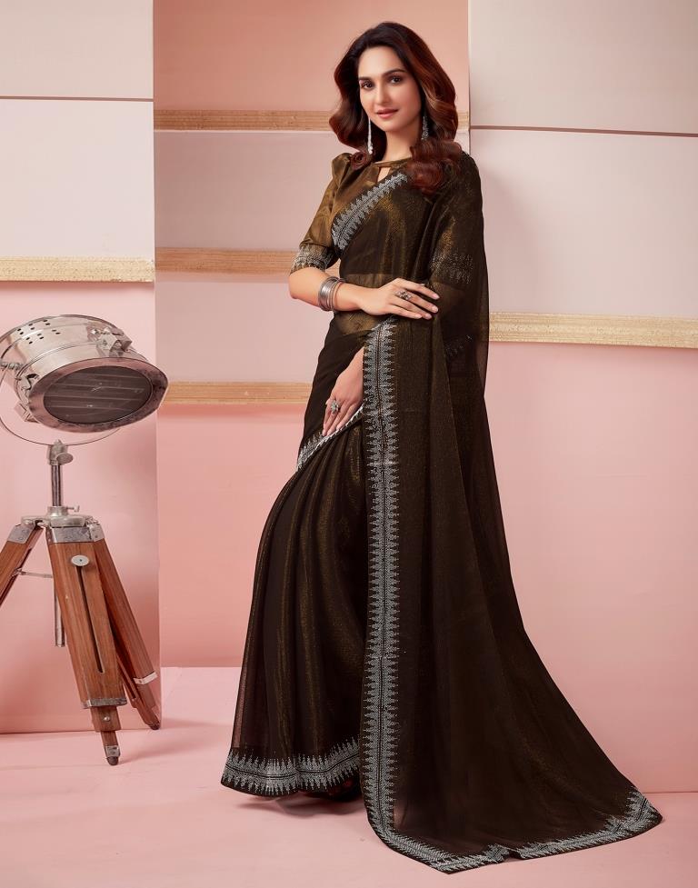 Copper Chiffon Plain Saree