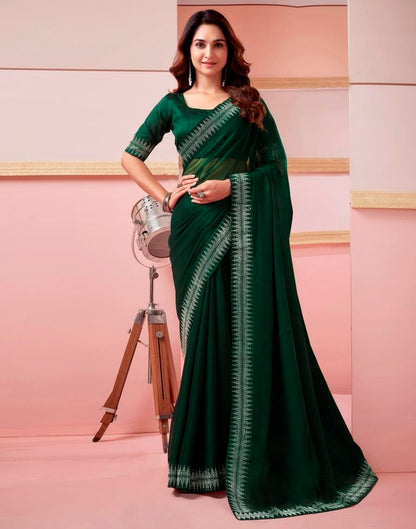 Dark Green Chiffon Plain Saree