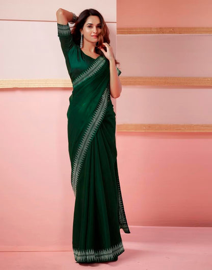 Dark Green Chiffon Plain Saree