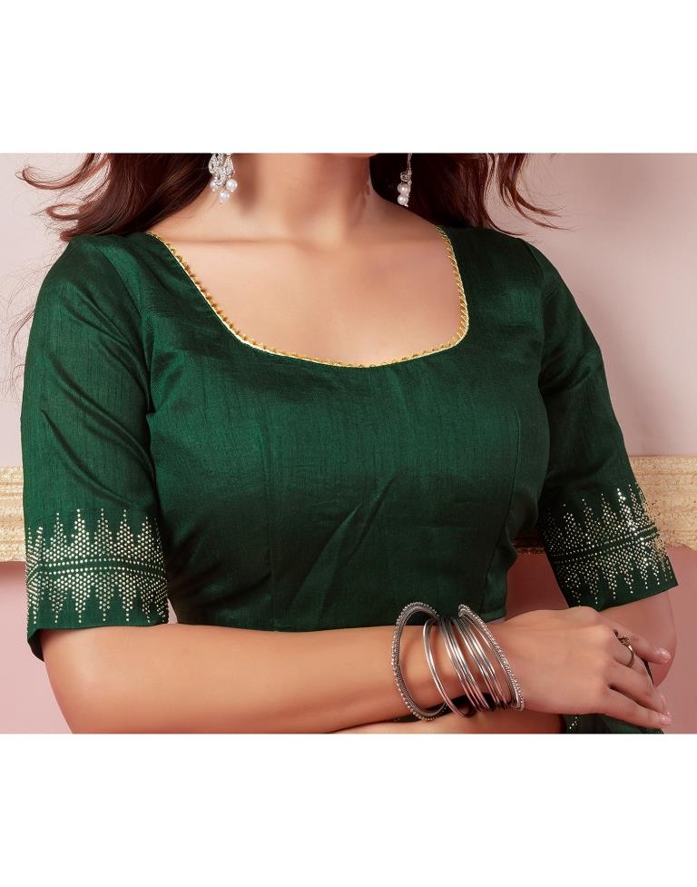 Dark Green Chiffon Plain Saree