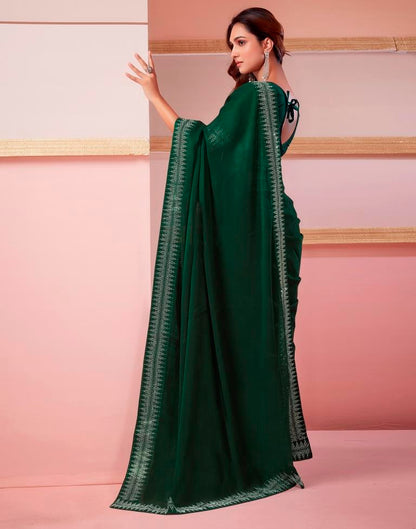 Dark Green Chiffon Plain Saree