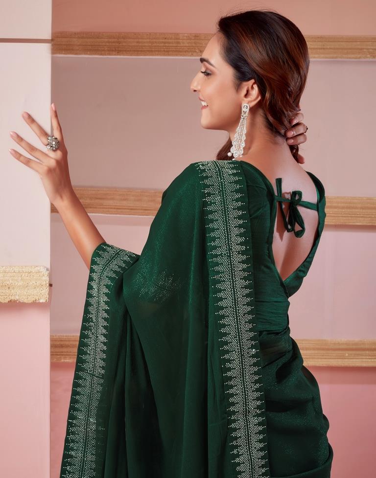 Dark Green Chiffon Plain Saree