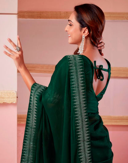 Dark Green Chiffon Plain Saree