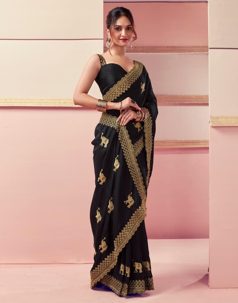 Black Silk Embroidery Saree