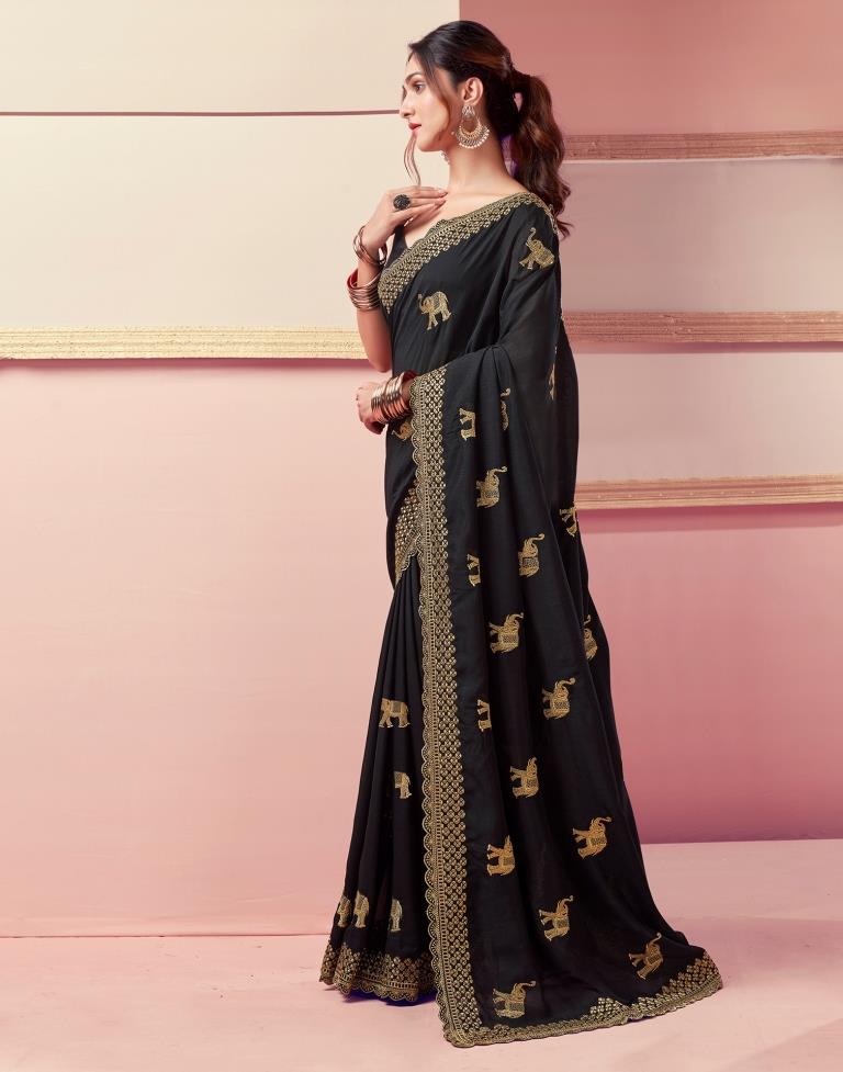 Black Silk Embroidery Saree