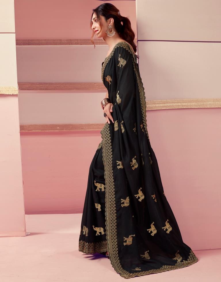 Black Silk Embroidery Saree