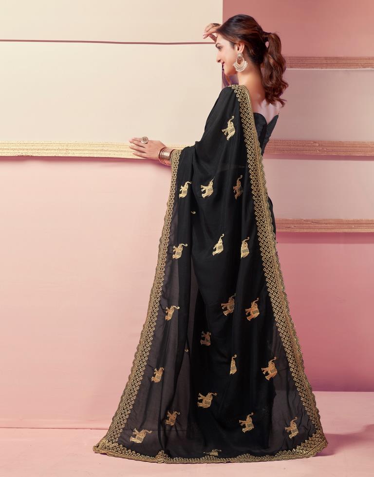 Black Silk Embroidery Saree