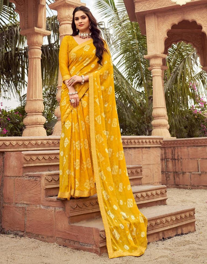 Yellow Chiffon Printed Saree