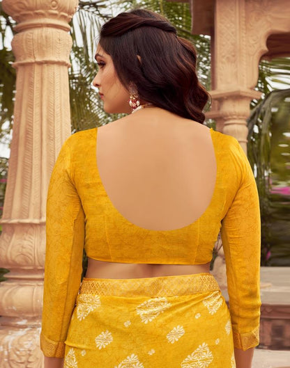 Yellow Chiffon Printed Saree