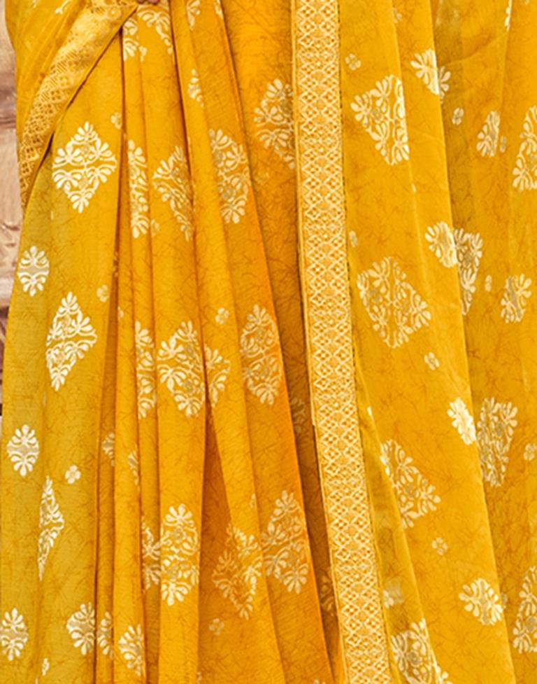 Yellow Chiffon Printed Saree