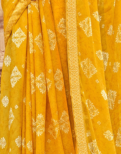 Yellow Chiffon Printed Saree