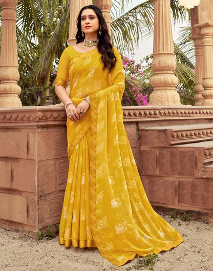 Yellow Chiffon Printed Saree