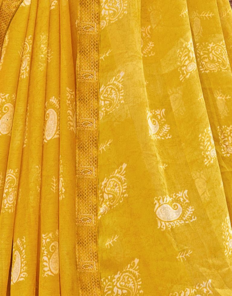 Yellow Chiffon Printed Saree