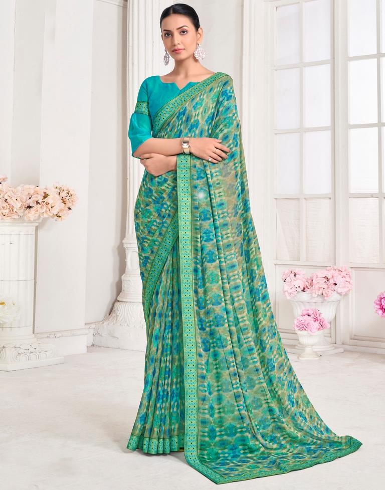 Green Chiffon Printed Saree