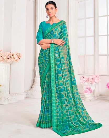 Green Chiffon Printed Saree