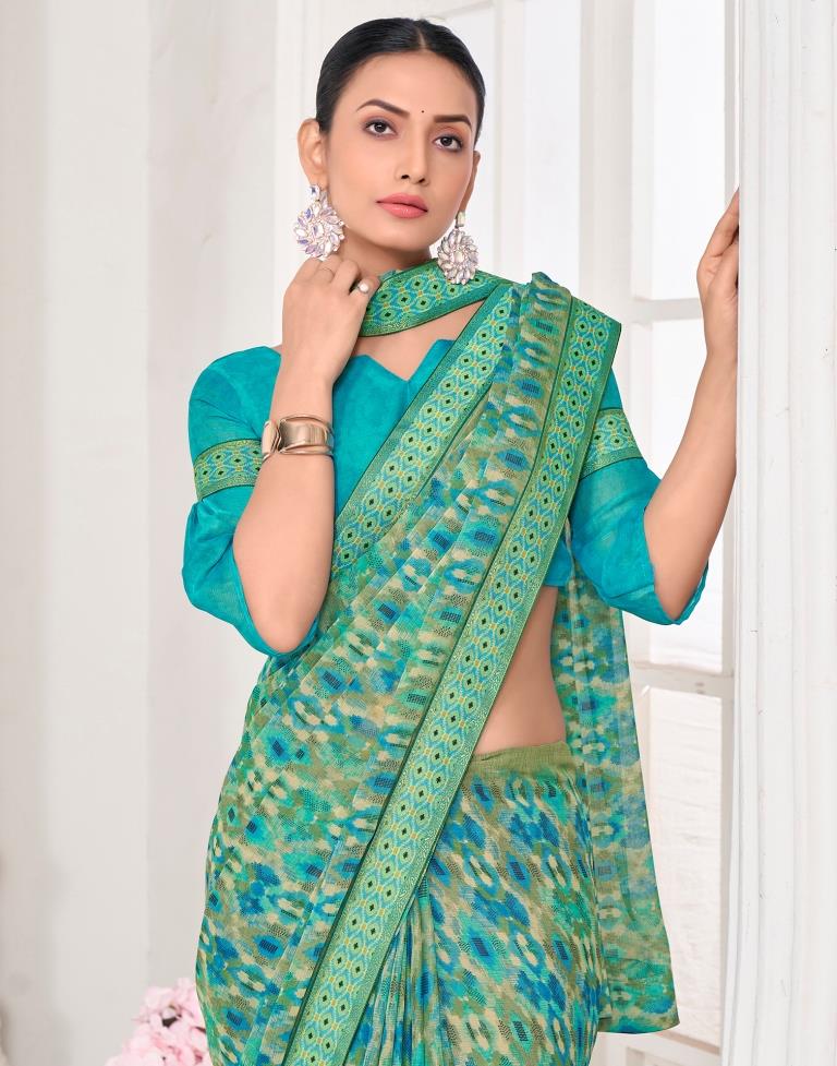 Green Chiffon Printed Saree