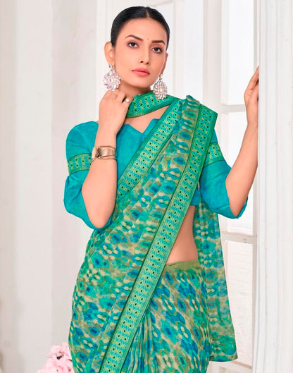 Green Chiffon Printed Saree